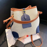 Canvas Bucket Shoulder Bag Contrast Texture Messenger Bag