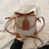 Canvas Bucket Shoulder Bag Contrast Texture Messenger Bag
