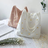 Women's Embroidered Shoulder Bag with Daisies