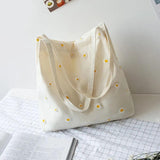 Women's Embroidered Shoulder Bag with Daisies