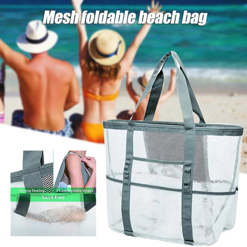 Beach Mesh Tote Bag with Side Pocket - Quick Dry Toiletry Organizer