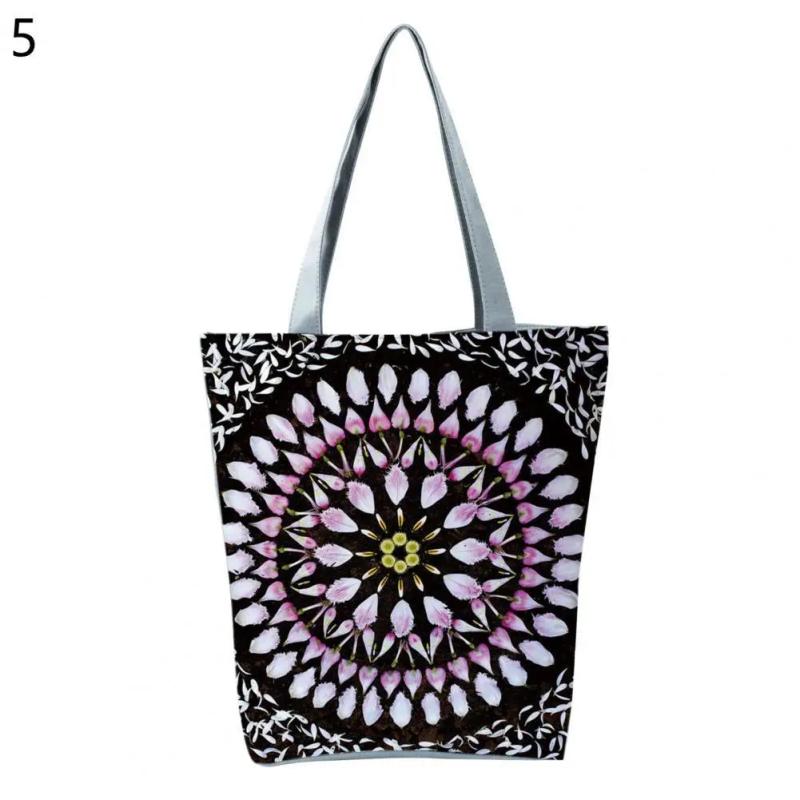 Boho Round Print Shoulder Bag Foldable Large Capacity Top-Handle Bag