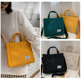 Women Corduroy Travel Tote Purse Cross-body Shoulder Bag Large Capacity Handbag