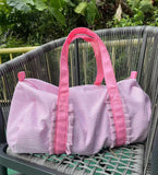 Kids Seersucker Ruffle Duffle Bags Pink/Purple Soft Preschooler Seersucker