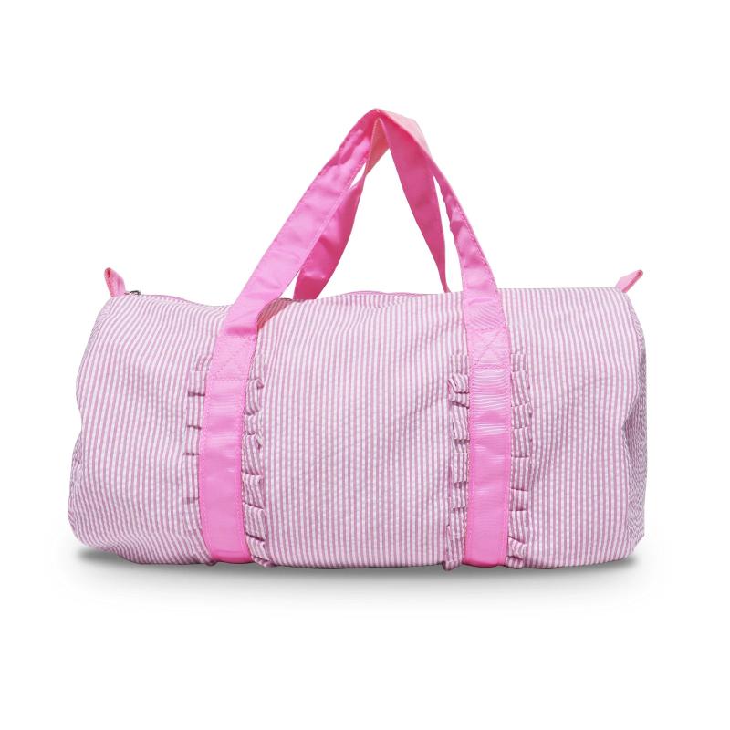 Kids Seersucker Ruffle Duffle Bags Pink/Purple Soft Preschooler Seersucker