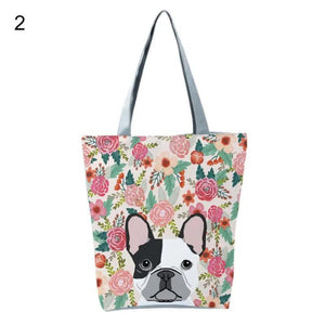 Puppy Print Book Tote Bag Zipper Shoulder Bag