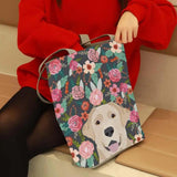 Puppy Print Book Tote Bag Zipper Shoulder Bag