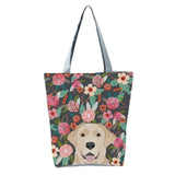 Puppy Print Book Tote Bag Zipper Shoulder Bag