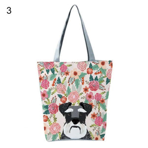 Puppy Print Book Tote Bag Zipper Shoulder Bag