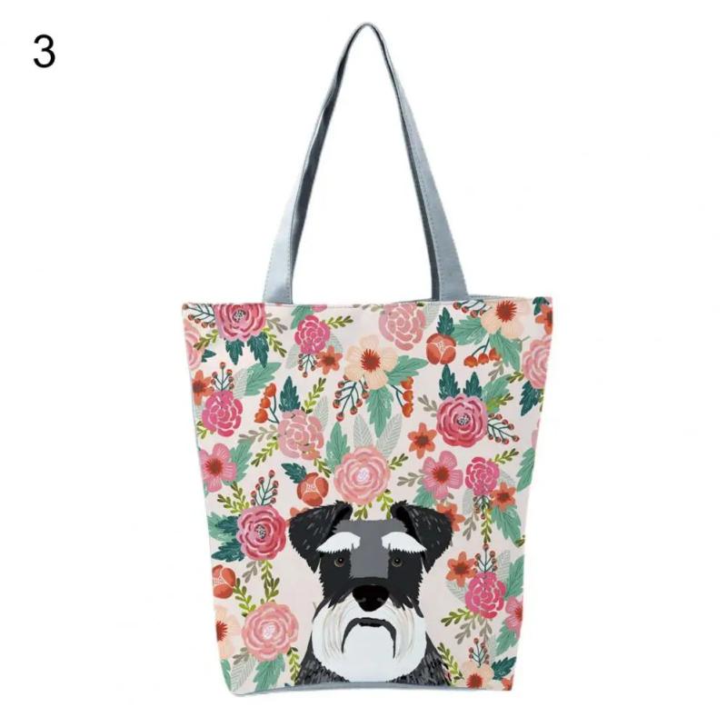 Puppy Print Book Tote Bag Zipper Shoulder Bag
