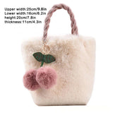 Women's Plush Tote Bag with Fluffy Pendant Magnetic Closure