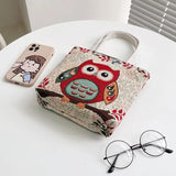 Vintage Graffiti Embroidery Animal Print Tote Bag with Short Handles