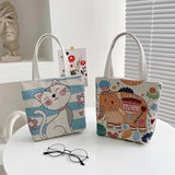 Vintage Graffiti Embroidery Animal Print Tote Bag with Short Handles