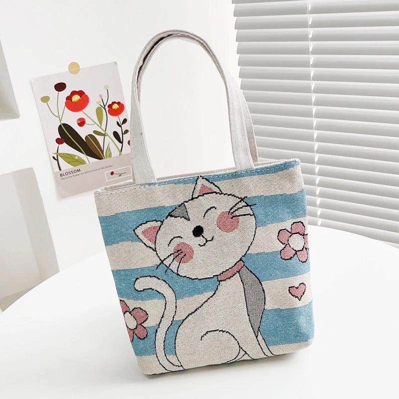Vintage Graffiti Embroidery Animal Print Tote Bag with Short Handles