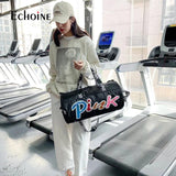Echoine Laser Sequin PINK Letter Print Woman Casual Travel Sports Gym Bag