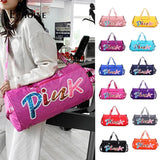 Echoine Laser Sequin PINK Letter Print Woman Casual Travel Sports Gym Bag