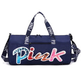 Echoine Laser Sequin PINK Letter Print Woman Casual Travel Sports Gym Bag