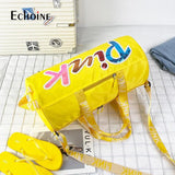 Echoine Laser Sequin PINK Letter Print Woman Casual Travel Sports Gym Bag