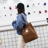 Corduroy Shoulder Shopping Bags Reusable Casual Tote Handbags