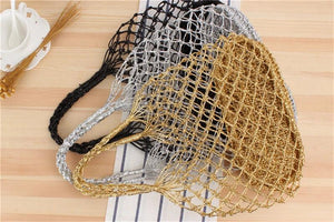 INS Solid Portable Beach Bag for Women Crochet One-shoulder Shopping Bag