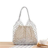 INS Solid Portable Beach Bag for Women Crochet One-shoulder Shopping Bag