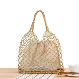 INS Solid Portable Beach Bag for Women Crochet One-shoulder Shopping Bag