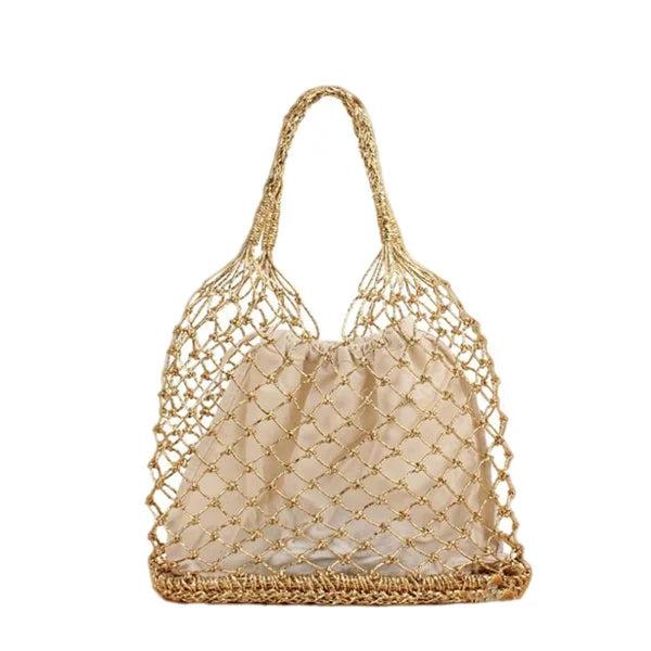 INS Solid Portable Beach Bag for Women Crochet One-shoulder Shopping Bag