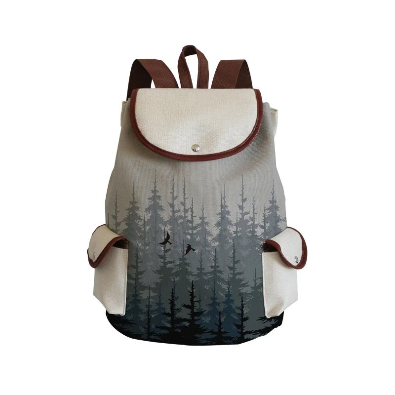 Jungle Bird Print Drawstring Backpack Large School Bag