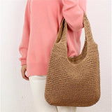 Straw Beach Bag for Women Hobo Style One-shoulder Bag