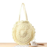 Womens Hollow-out Crochet Beach Bag Round Shoulder Shopping Bag