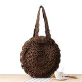 Womens Hollow-out Crochet Beach Bag Round Shoulder Shopping Bag