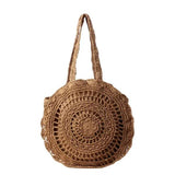 Womens Hollow-out Crochet Beach Bag Round Shoulder Shopping Bag