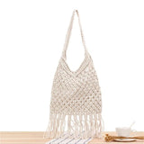 Womens Straw Beach Bag Mesh Tassel Foldable Shoulder Shopping Bag