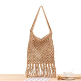 Womens Straw Beach Bag Mesh Tassel Foldable Shoulder Shopping Bag