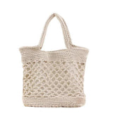 Portable Foldable Beach Bag for Women Solid Cotton Crochet Straw Bag