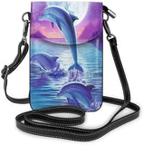 Purple Dolphin Wallet Holder Tiny Bag Durable PU Leather Passport Purse