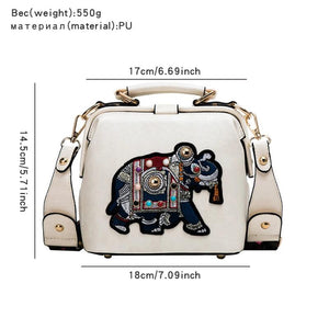 Women Bag Retro Elephant Embroidery Wide Shoulder Strap Single Shoulder Bag