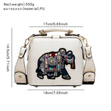Women Bag Retro Elephant Embroidery Wide Shoulder Strap Single Shoulder Bag