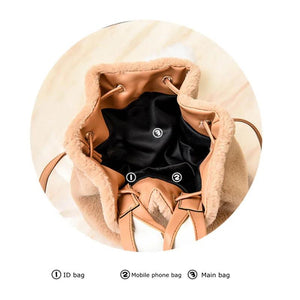 Faux Fur Cross Shoulder Bucket Hand Bag for Travel