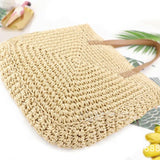 Retro Handbag Solid Summer Beach Bag Zipper Rattan Woven Straw Totes