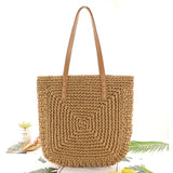 Retro Handbag Solid Summer Beach Bag Zipper Rattan Woven Straw Totes