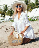 Personalized Straw Tote Bag for Bride, Beach Bridal Shower Bag