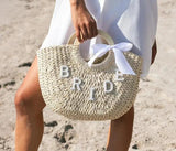 Personalized Straw Tote Bag for Bride, Beach Bridal Shower Bag