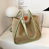 Large Capacity Straw Shoulder Bag for Women Daily Shopping with Zipper