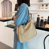 Large Capacity Straw Shoulder Bag for Women Daily Shopping with Zipper