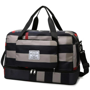 Foldable Travel Bag with Shoe Compartment Large Capacity Weekender Shoulder Bag