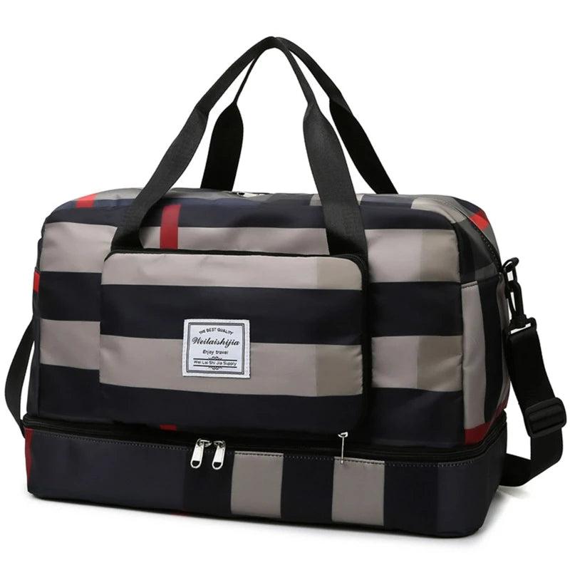 Foldable Travel Bag with Shoe Compartment Large Capacity Weekender Shoulder Bag