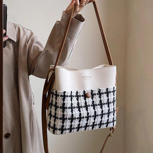 Women Knitting Grid Shoulder Bags Large Capacity Crossbody Bags