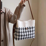 Women Knitting Grid Shoulder Bags Large Capacity Crossbody Bags
