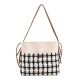 Women Knitting Grid Shoulder Bags Large Capacity Crossbody Bags